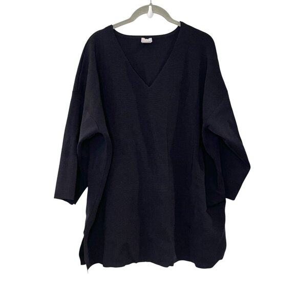 Chico’s Travelers Easy Chic Sweater Size XL Navy Blue Preppy 3/4 Sleeve V Neck - Picture 1 of 6